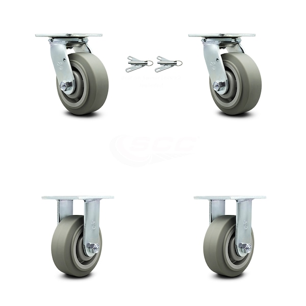 5 Inch Thermoplastic Rubber Caster Set with Ball Bearings 2 Swivel Lock 2 Rigid